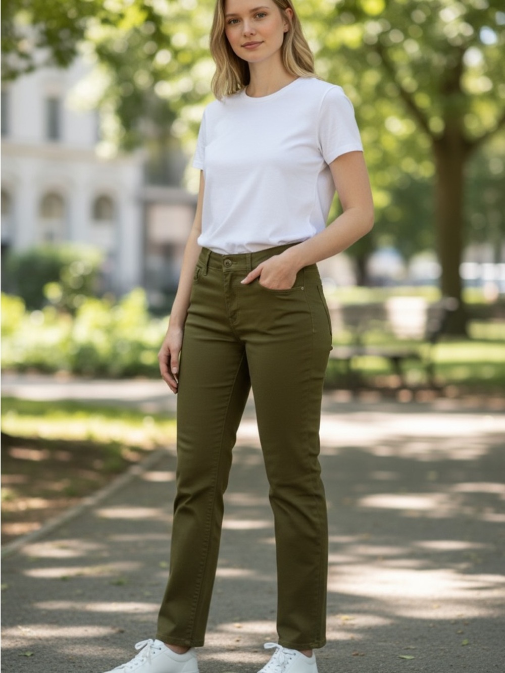 Talbots Green Jean Pants Size 12P Slim Ankle Classic Mid Rise Preppy Casual